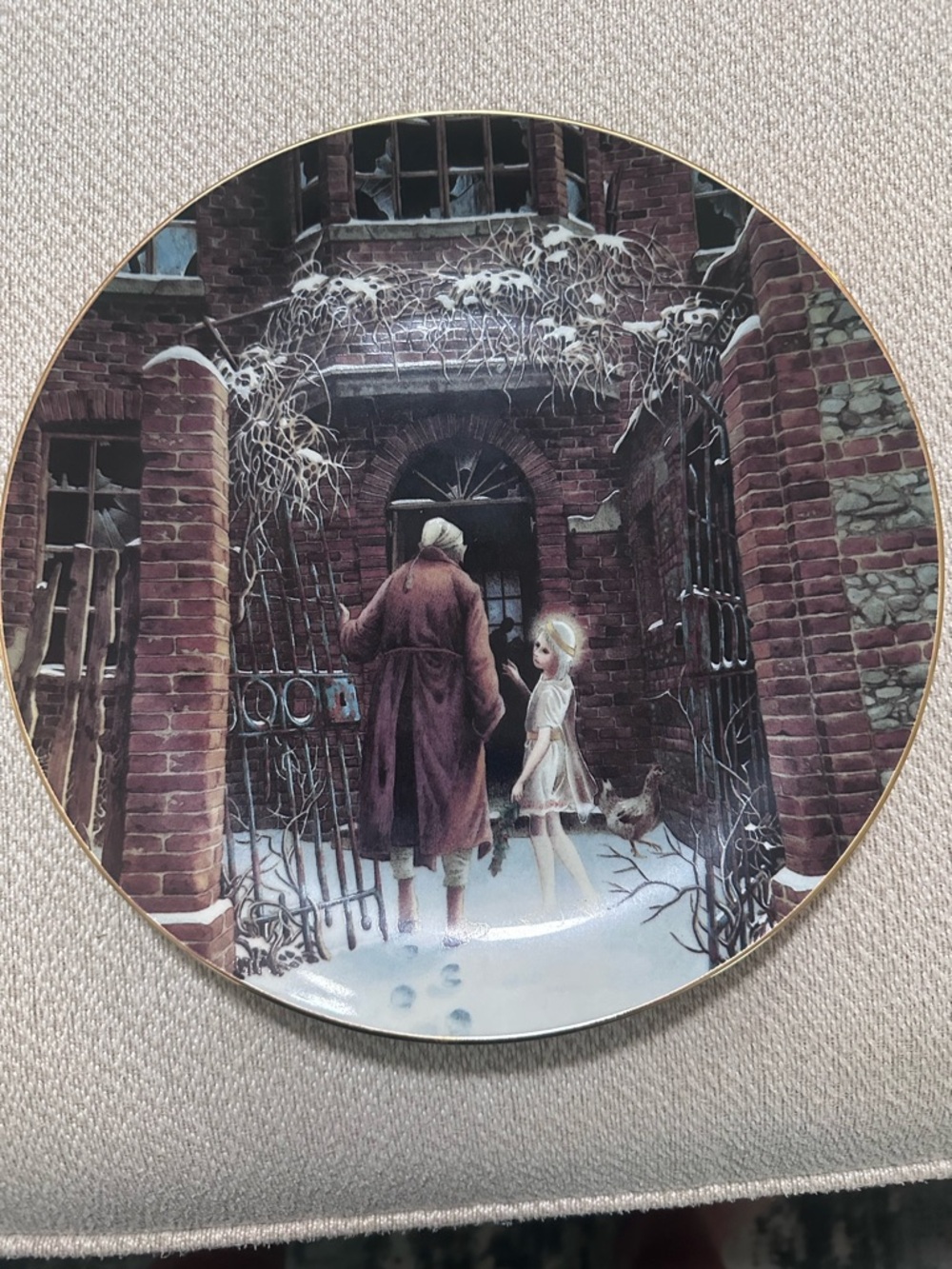 Department 56 Winter Children Plate in Brown, White, Black and Gold